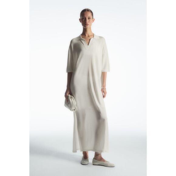 COS Short Sleeve Relaxed Fit Polo Maxi Dress White - S - Picture 1 of 7